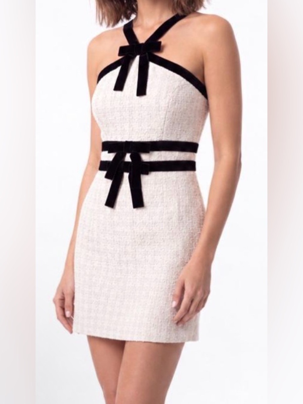 Just me Ivory Evening Halter Neck Mini Sleeveless wool blend Dress NWOT Size M